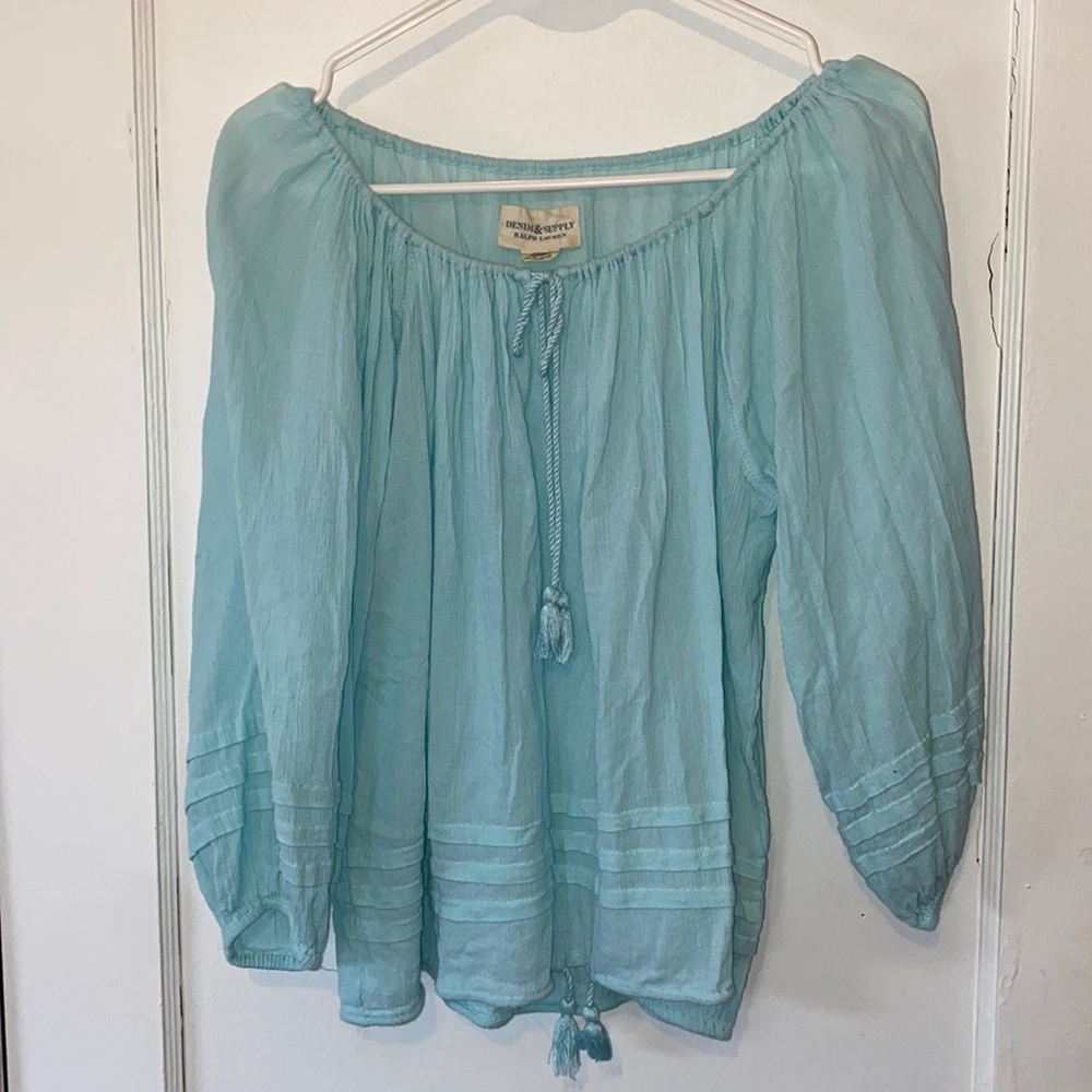 Denim & Supply Ralph Lauren boho long sleeve blouse with ruffles and keyhole - Picture 1 of 8